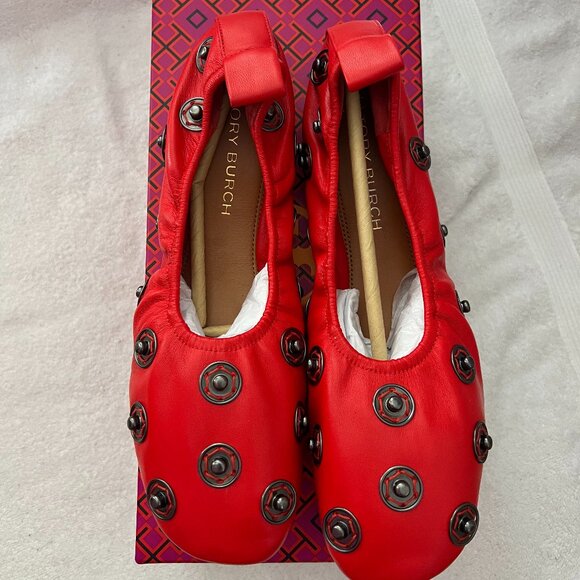 Tory Burch Shoes - Tory Burch Eyelet Snap Ballet - Tory Red 631 - Size 9